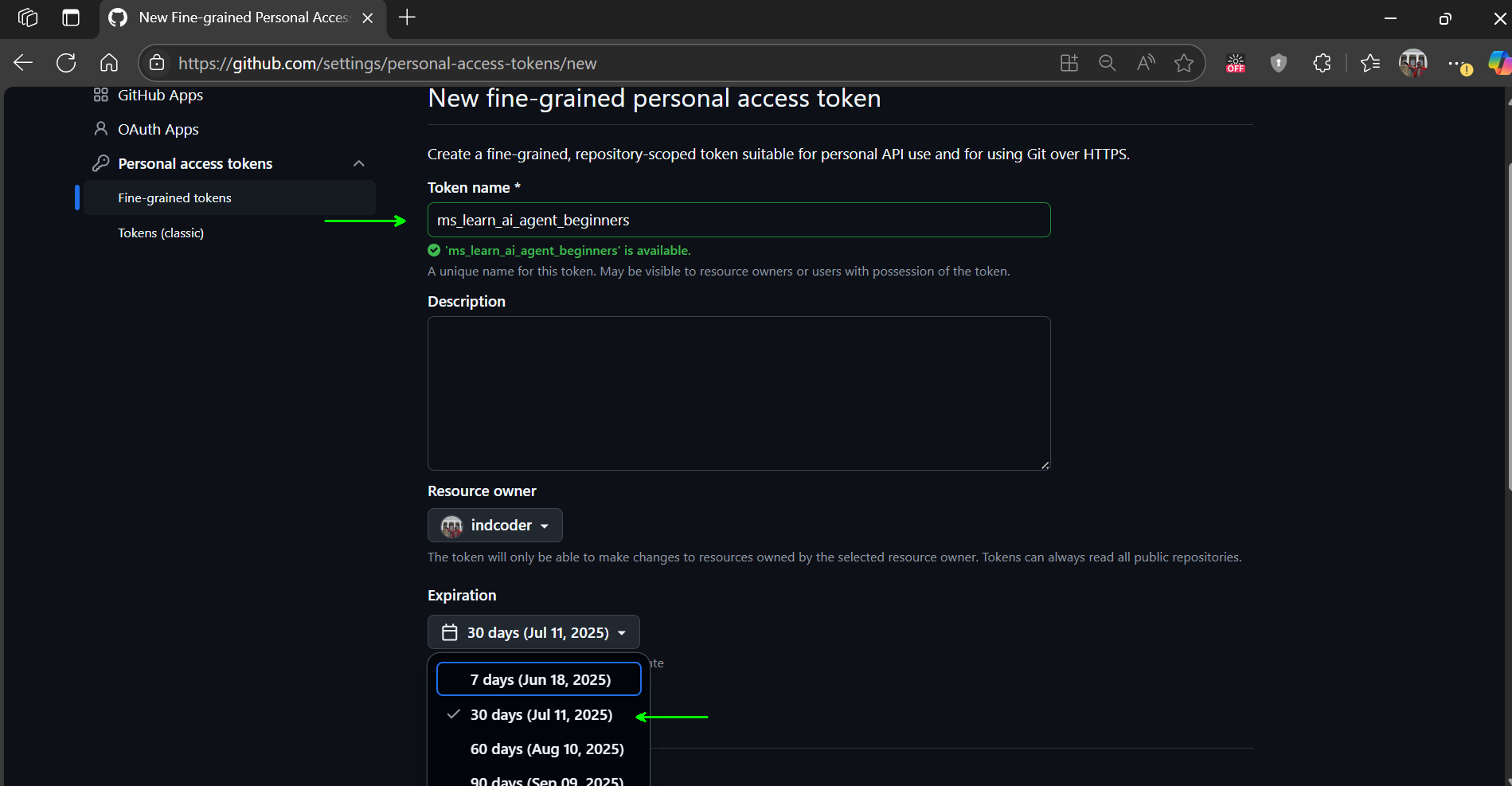 Token Name and Expiration