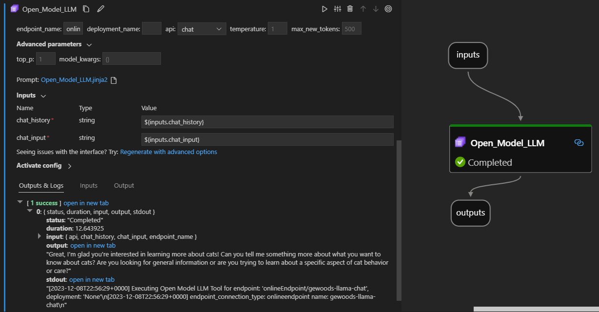 Screenshot of the Open Model LLM On VScode Prompt Flow extension